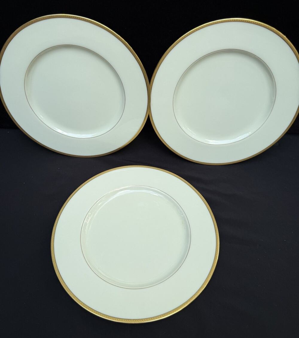 Vintage Lenox Tiffany & Co 10” Dinner Plates Ivory Gold Trim EUC Lot Of 3